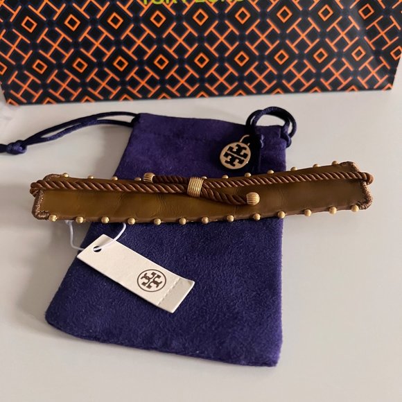 Tory Burch T Monogram Floral Rolled Brass / Hazelnut Bracelet - Picture 3 of 11